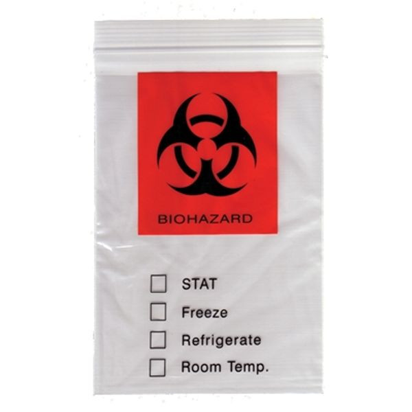 Biohazard Specimen Bags, 6" x 9", 1