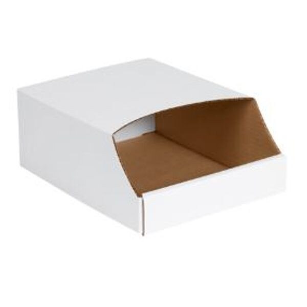 White Stackable Corrugated Bins, 9"
