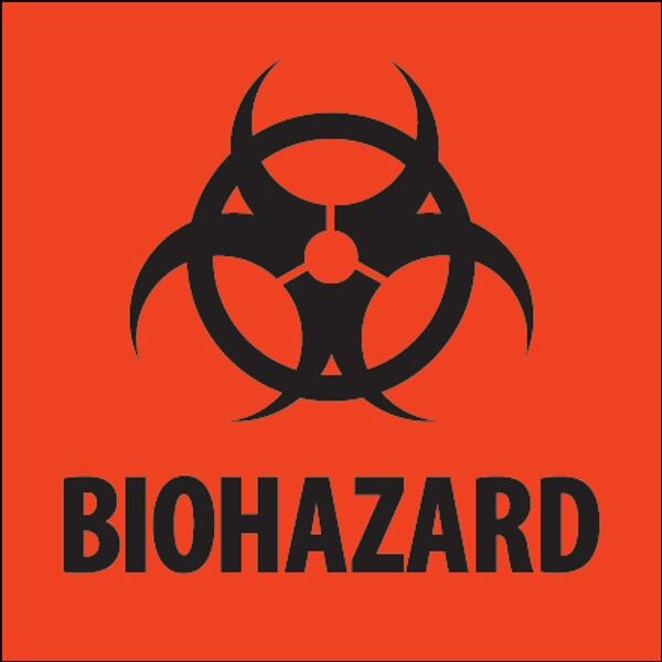 Biohazard Label, Fluorescent Red, 2