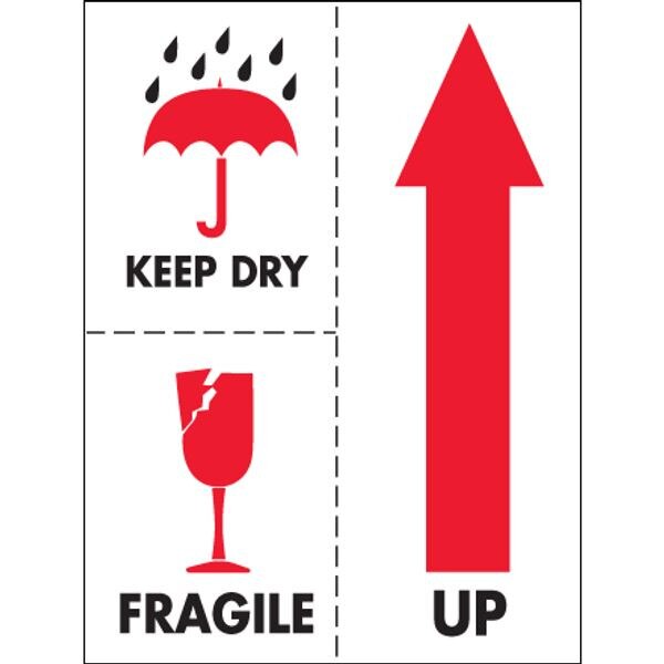 Keep Dry Fragile Label, 3" x 4", 50