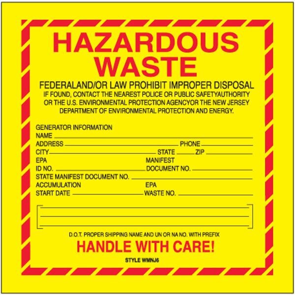 Hazardous Waste Label - New Jersey,