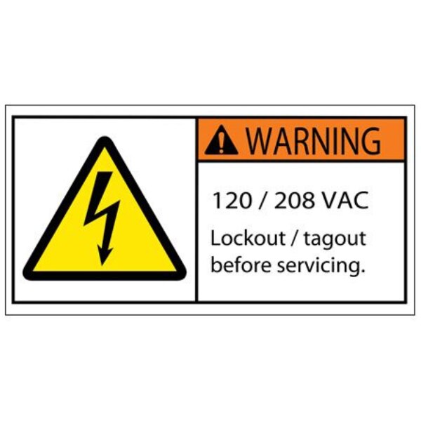 2 x 4" - Warning 120/208 VAC Durabl