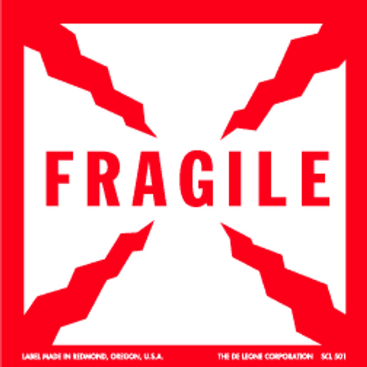 Red Square Fragile Self-Adhesive La